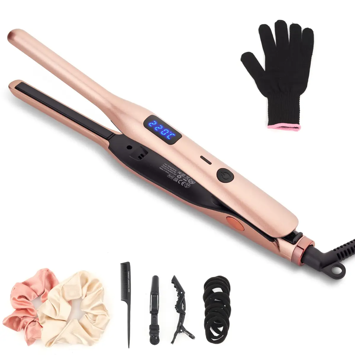JAETON 3/10" Pencil Flat Iron with 13 Temp Setting Ceramic Small Hair Straightener Rose Gold | Fast Heat Up & Dual Voltage for Short Hair - main product image