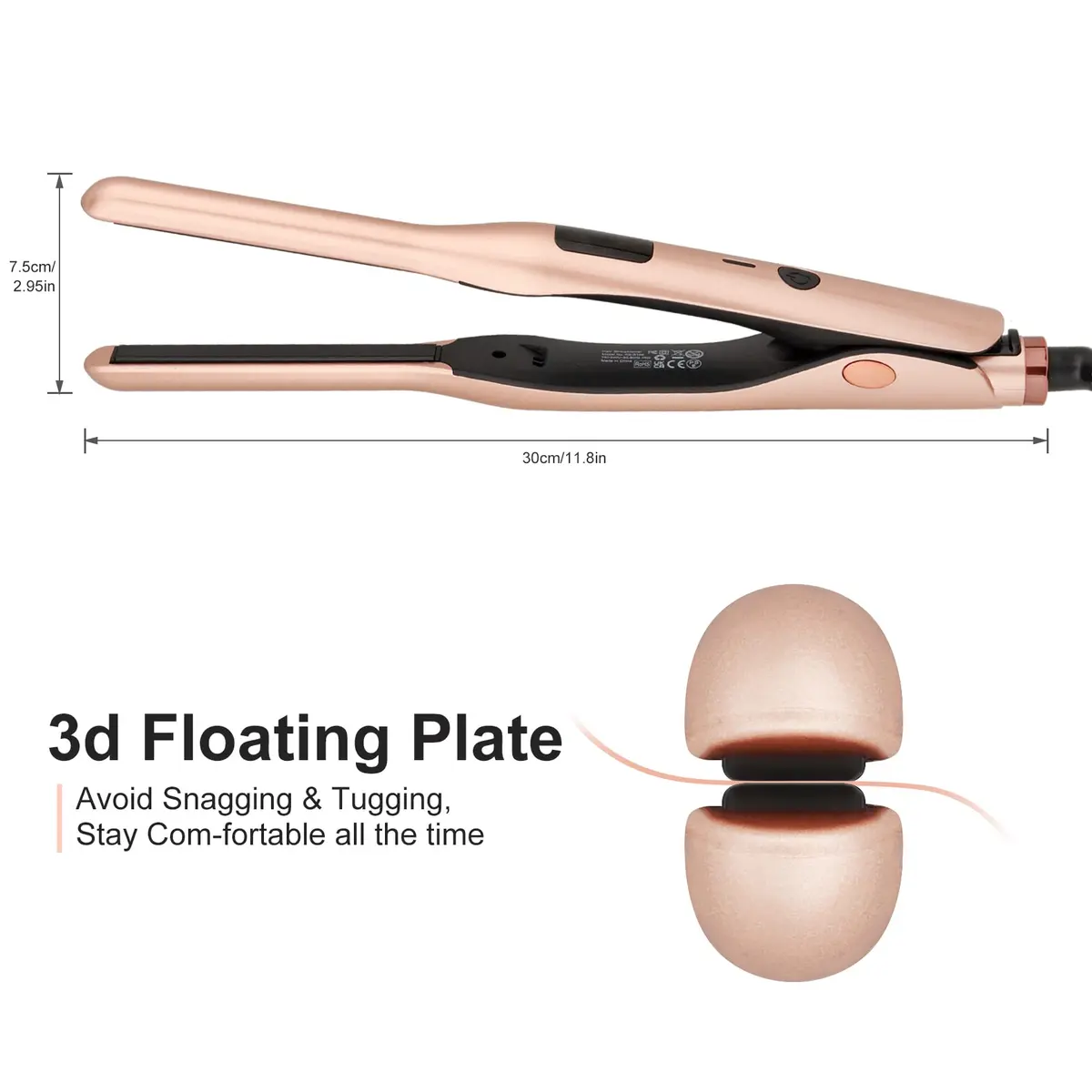 JAETON 3/10" Pencil Flat Iron with 13 Temp Setting Ceramic Small Hair Straightener Rose Gold | Fast Heat Up & Dual Voltage for Short Hair - view 5