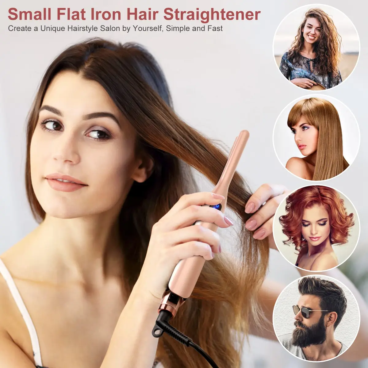 JAETON 3/10" Pencil Flat Iron with 13 Temp Setting Ceramic Small Hair Straightener Rose Gold | Fast Heat Up & Dual Voltage for Short Hair - view 2