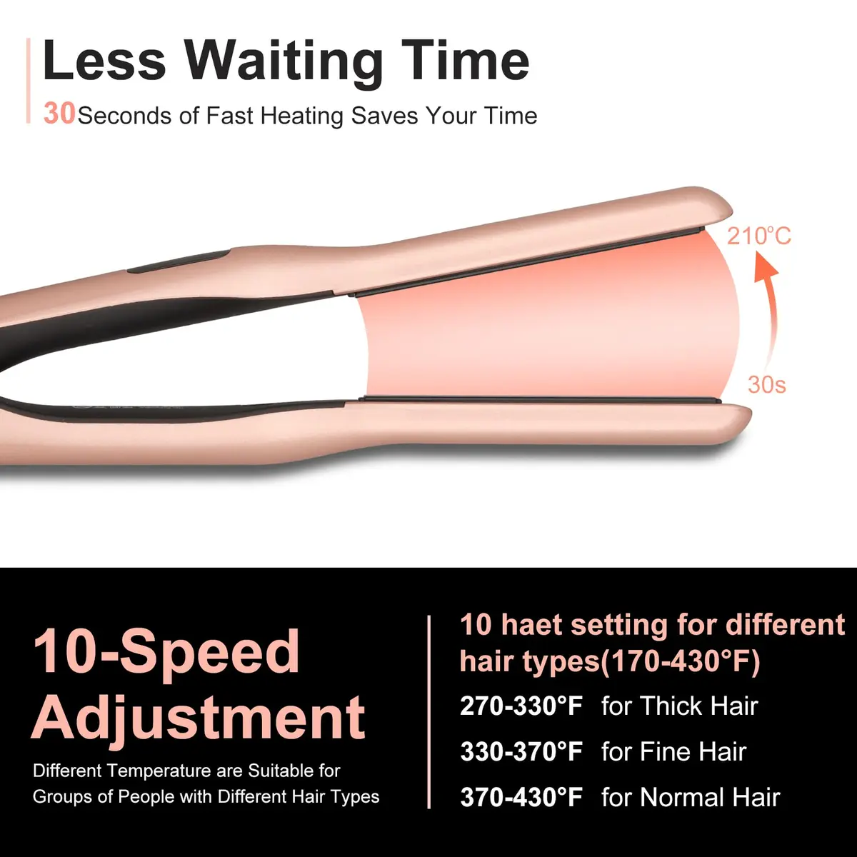 JAETON 3/10" Pencil Flat Iron with 13 Temp Setting Ceramic Small Hair Straightener Rose Gold | Fast Heat Up & Dual Voltage for Short Hair - view 3