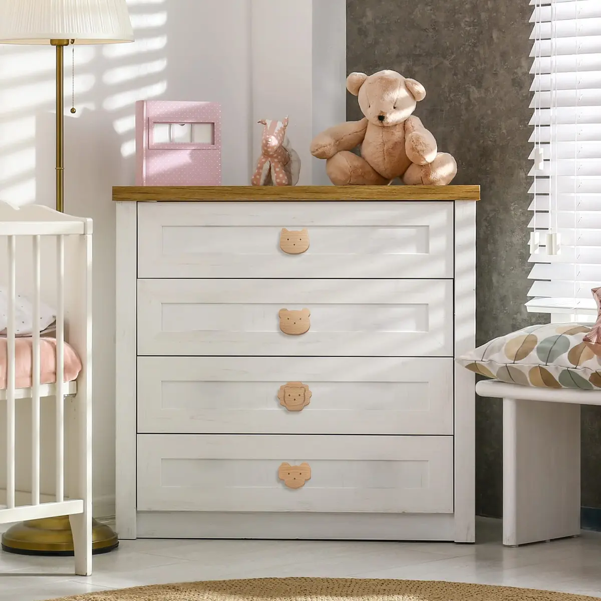 Qunclay Wooden Animal Dresser Knobs 12-Set | Cute Koala, Bear, Lion, Fox, Elephant, Cat Designs - view 6