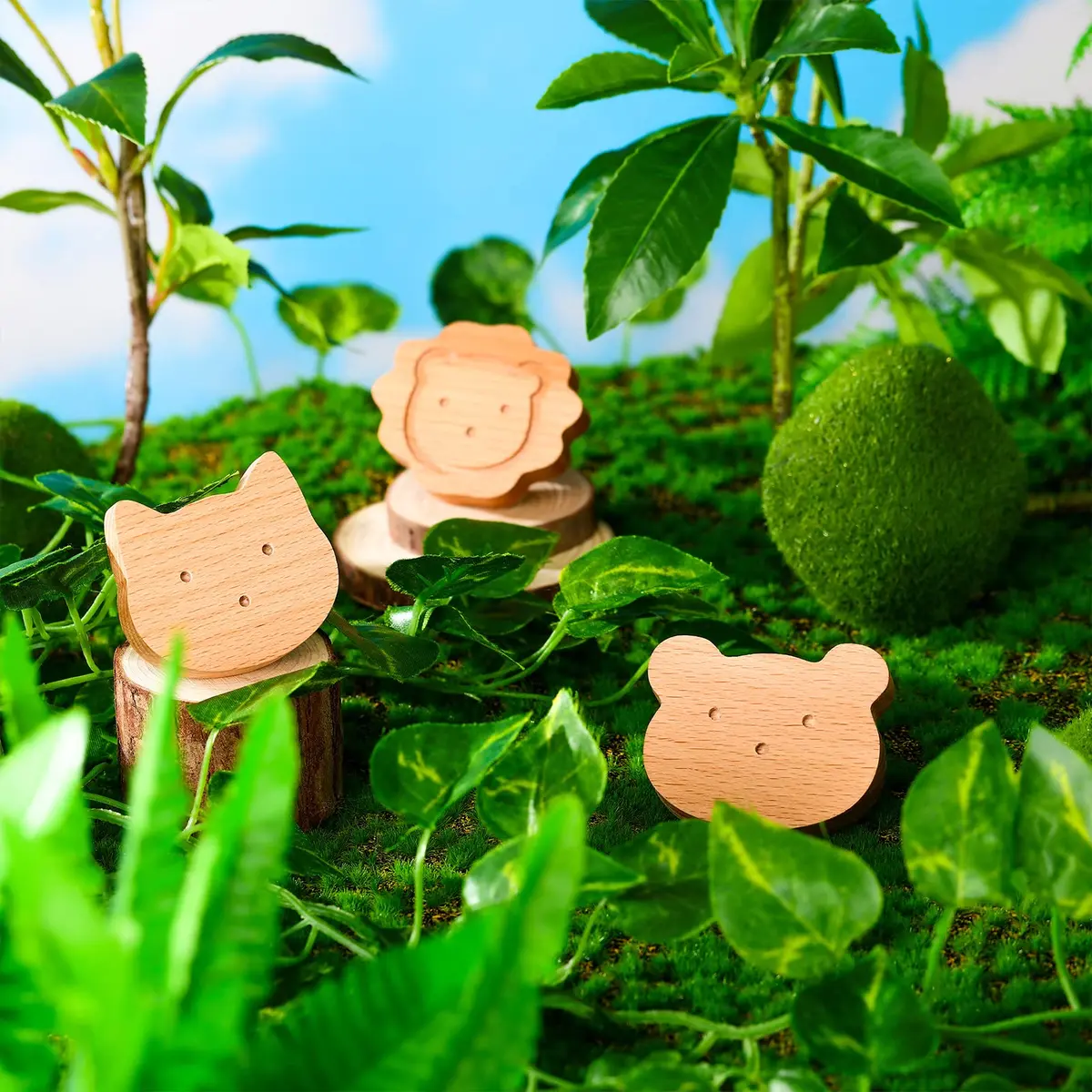 Qunclay Wooden Animal Dresser Knobs 12-Set | Cute Koala, Bear, Lion, Fox, Elephant, Cat Designs - view 7