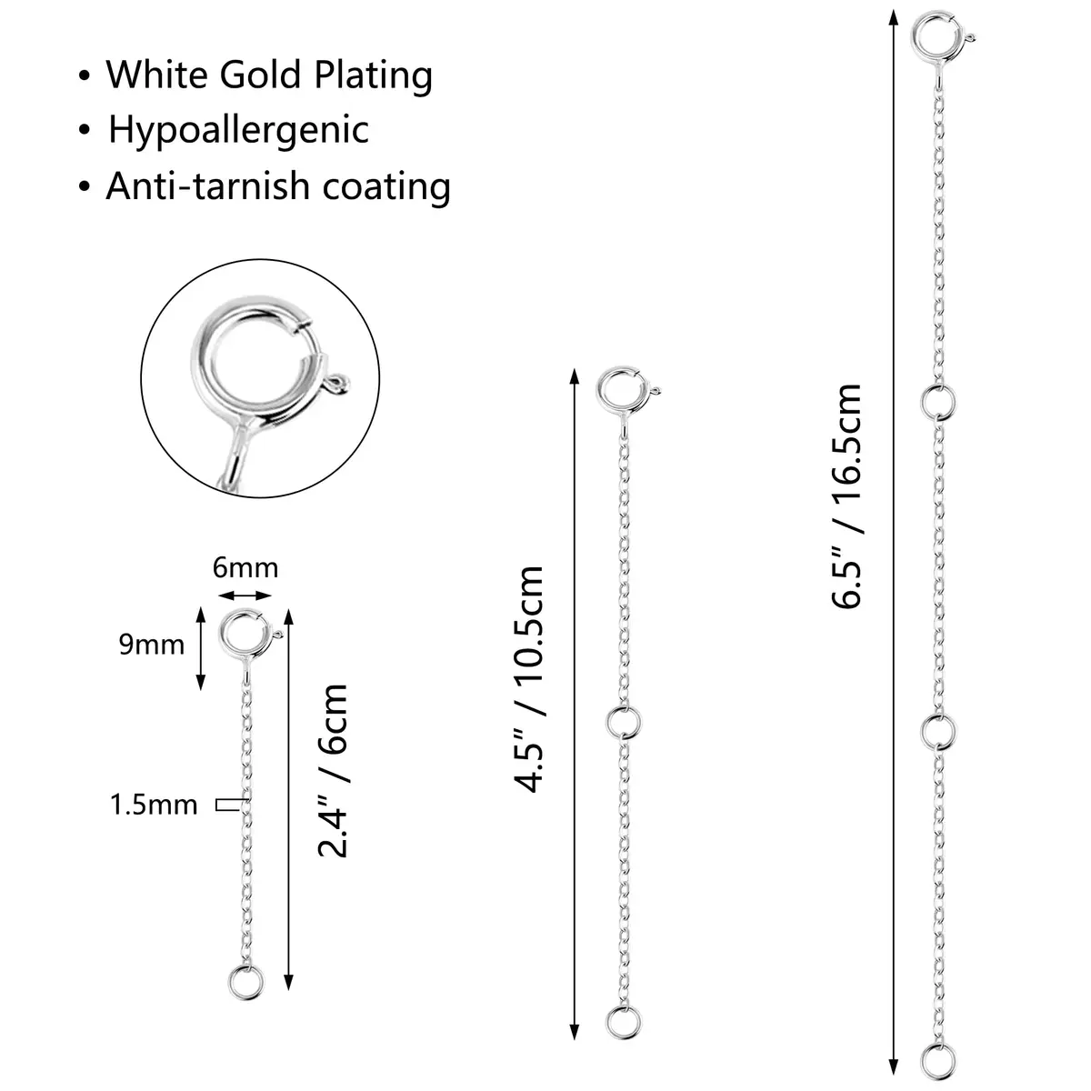 ASH'S CHOICE Necklace Extenders Gold Chain Extenders 2,4,6 Inches (3-Pack) | 14K Gold Plated Brass with Lobster Clasp - view 3