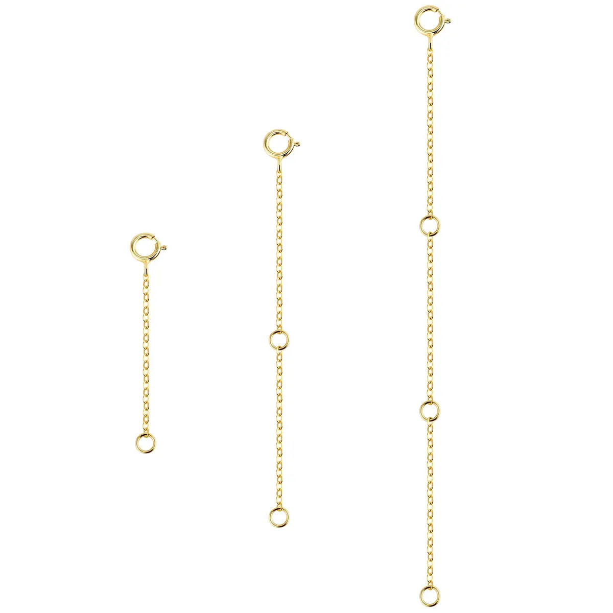 ASH'S CHOICE 14K Gold Plated Brass Necklace Extenders with Lobster Clasp, 3-Piece Set (2, 4, 6 Inches) - main product image