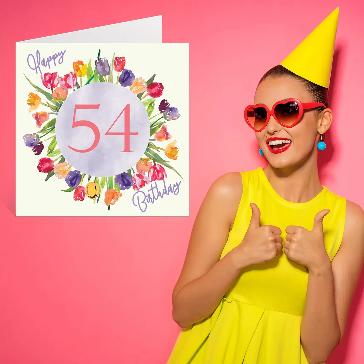 Stuff4 54th Birthday Cards for Women Watercolour Tulips 145mm x 145mm | Watercolour Floral Design for Women - view 7