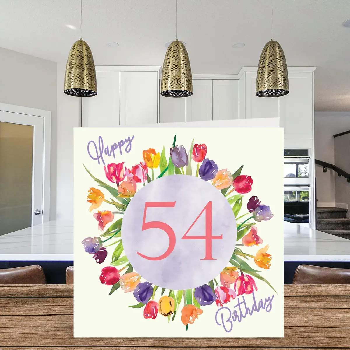 Stuff4 54th Birthday Cards for Women Watercolour Tulips 145mm x 145mm | Watercolour Floral Design for Women - view 3