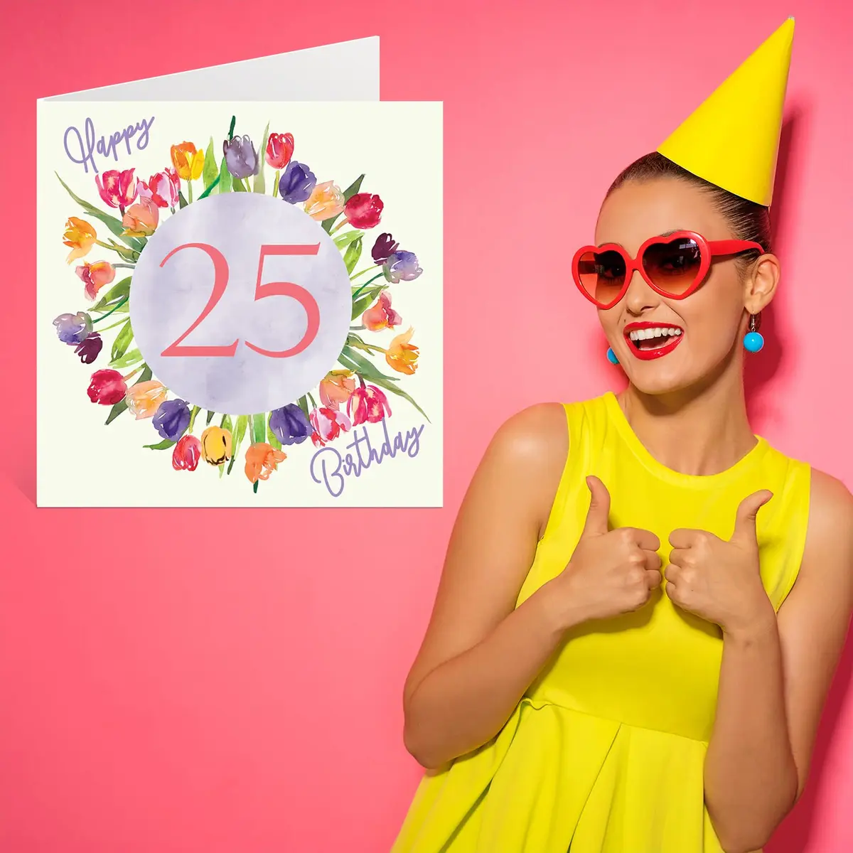 Stuff4 25th Birthday Cards for Women - Watercolour Tulips Bouquet | Happy Birthday for Her, Daughter, Sister, Auntie, 145mm x 145mm - view 7