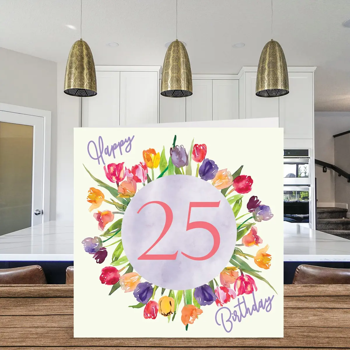 Stuff4 25th Birthday Cards for Women - Watercolour Tulips Bouquet | Happy Birthday for Her, Daughter, Sister, Auntie, 145mm x 145mm - view 3