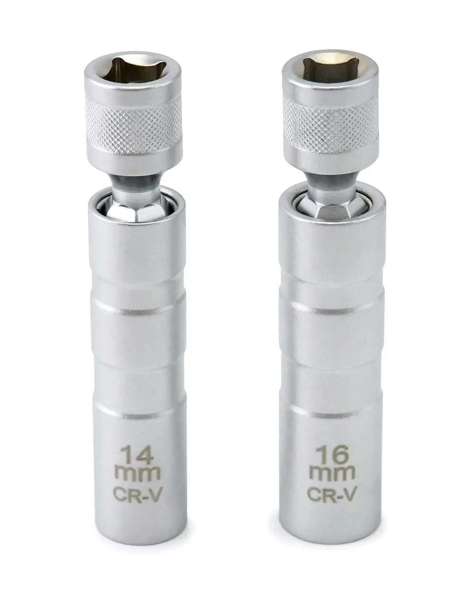 QWORK 14mm & 16mm Magnetic Swivel Spark Plug Socket Set | 3/8" Drive 12 Point Thin Wall Tool - main product image