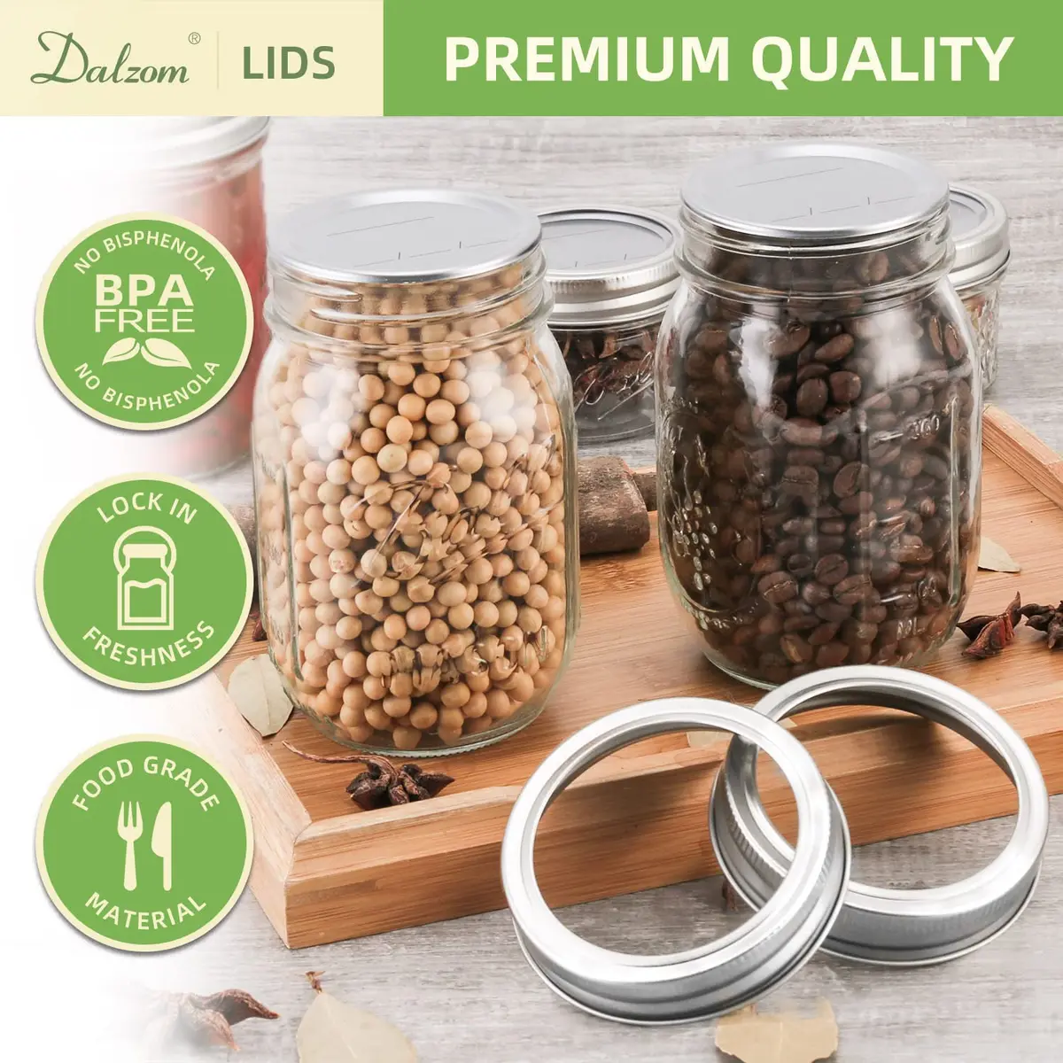 Dalzom Wide Mouth Mason Jar Canning Lids & Rings Set 24Pcs | Airtight Food Grade Material - view 4