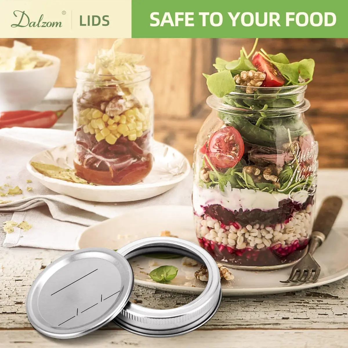 Dalzom Wide Mouth Mason Jar Canning Lids & Rings Set 24Pcs | Airtight Food Grade Material - view 5