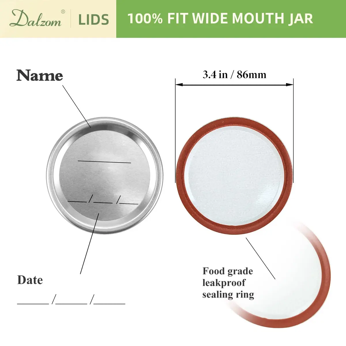 Dalzom Wide Mouth Mason Jar Canning Lids & Rings Set 24Pcs | Airtight Food Grade Material - view 2
