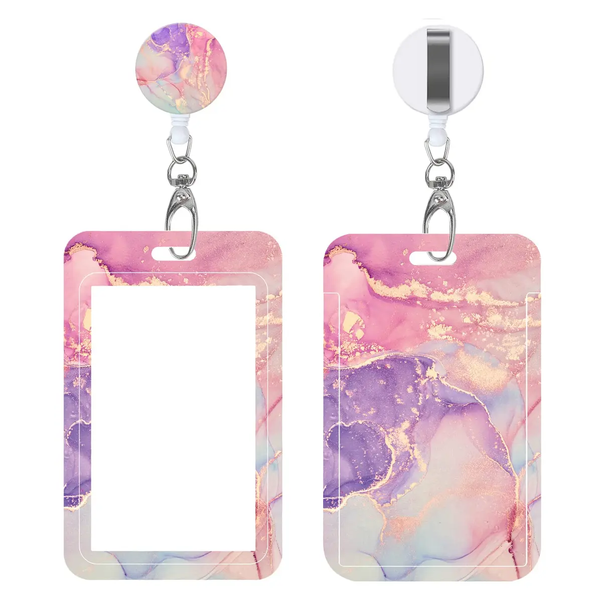 Billteful Badge Reels Retractable with Carabiner Purple Pink | Stylish ID Badge Holder for Professionals - main product image