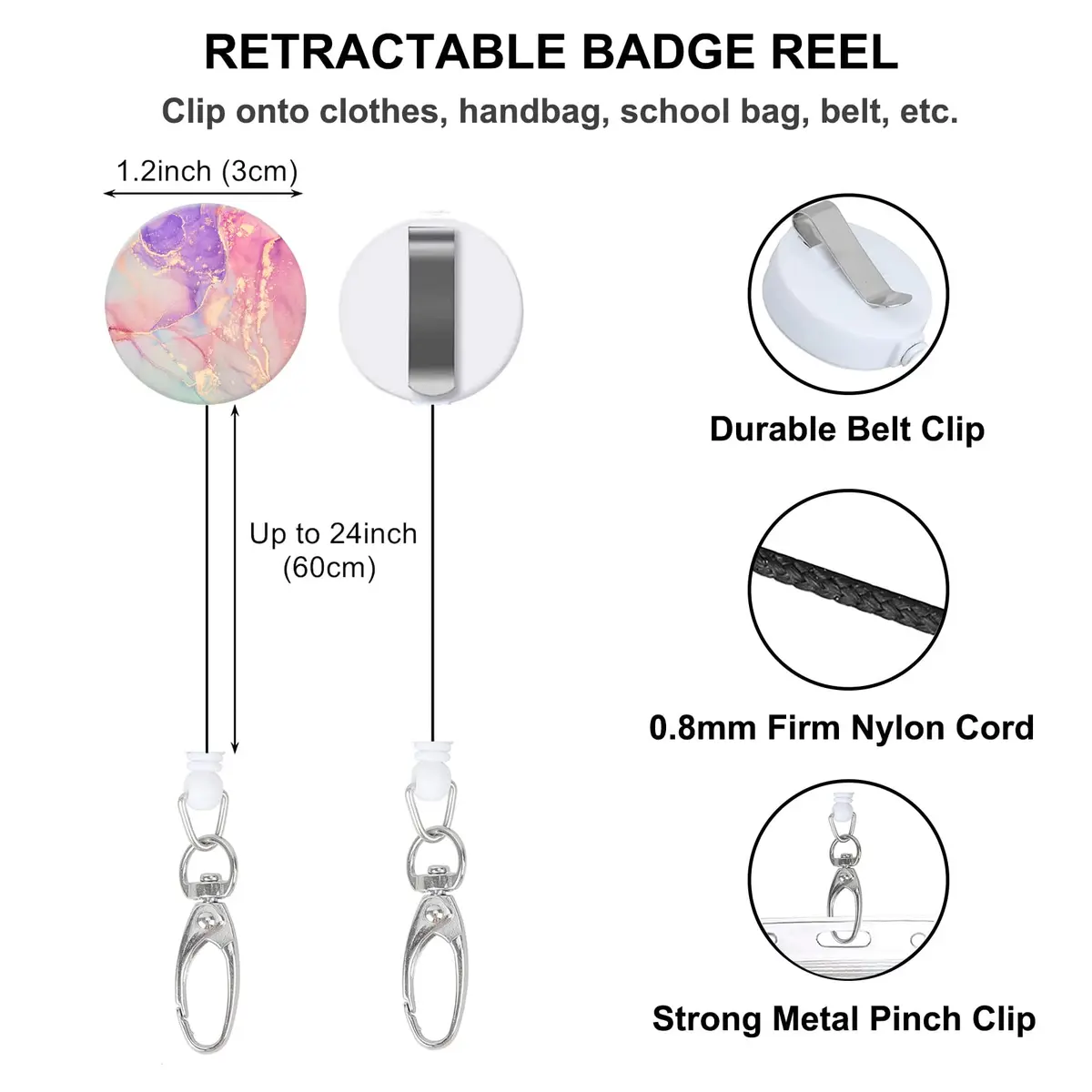 Billteful Badge Reels Retractable with Carabiner Purple Pink | Stylish ID Badge Holder for Professionals - view 3