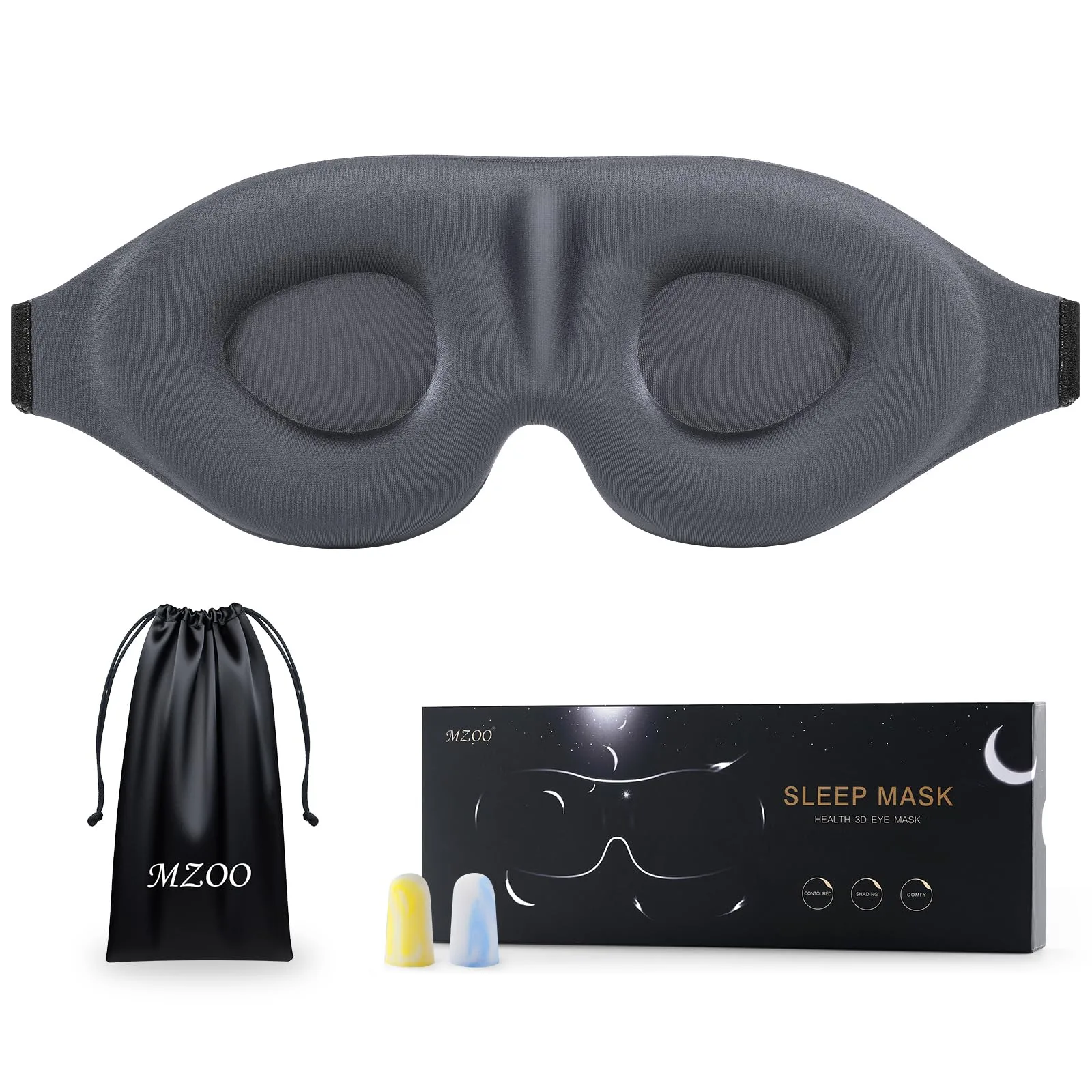 MZOO Luxury Sleep Eye Mask for Side Sleepers, Zero Eye Pressure 3D Blindfold (Grey, 1 Count) - main product image