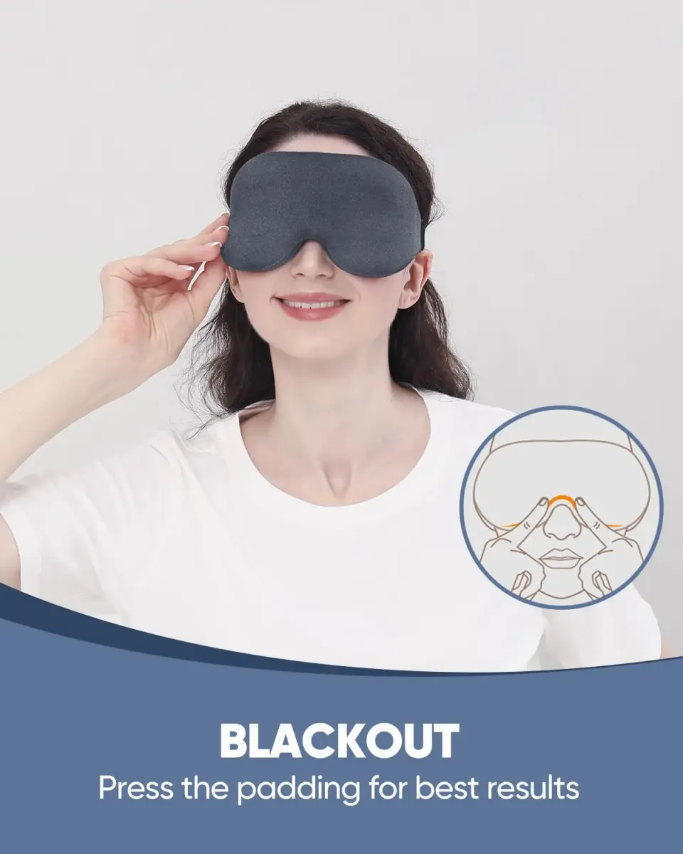 MZOO Luxury Sleep Mask for Women & Men | 13mm Deep Eye Cups, 22mm Nose Padding, Adjustable Strap (D-Grey) - view 4