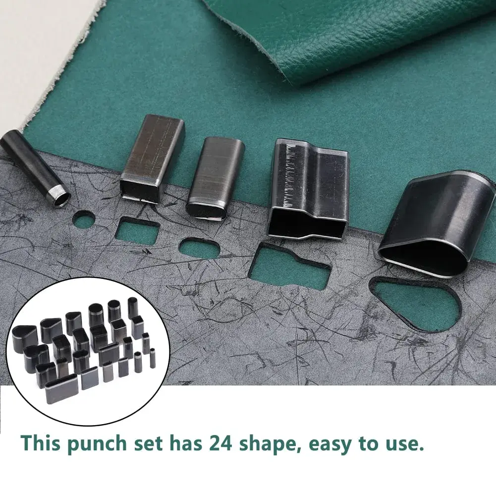 Yizzvb 24 Style Leather Hollow Punch Cutter Tool Set with Box | Versatile Shapes for DIY Crafts - view 4