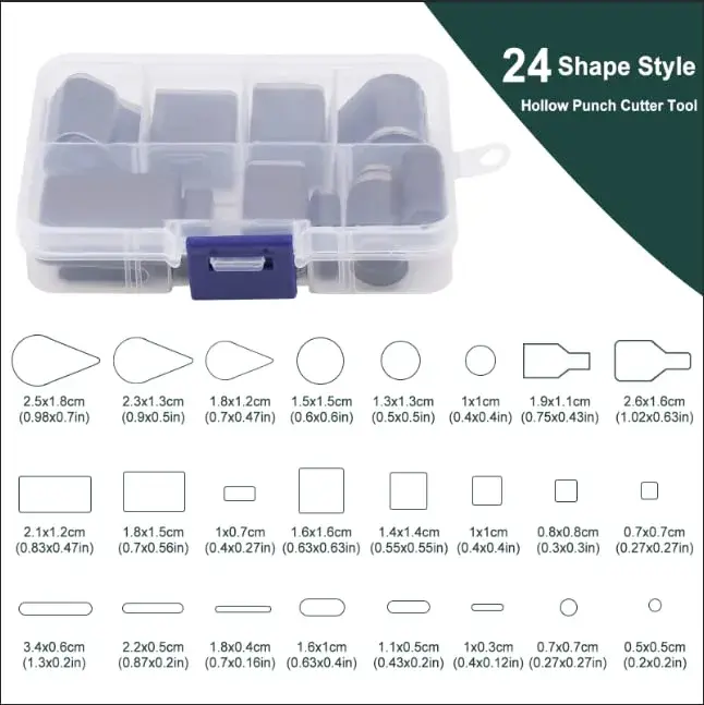 Yizzvb 24 Style Leather Hollow Punch Cutter Tool Set with Box | Versatile Shapes for DIY Crafts - view 2
