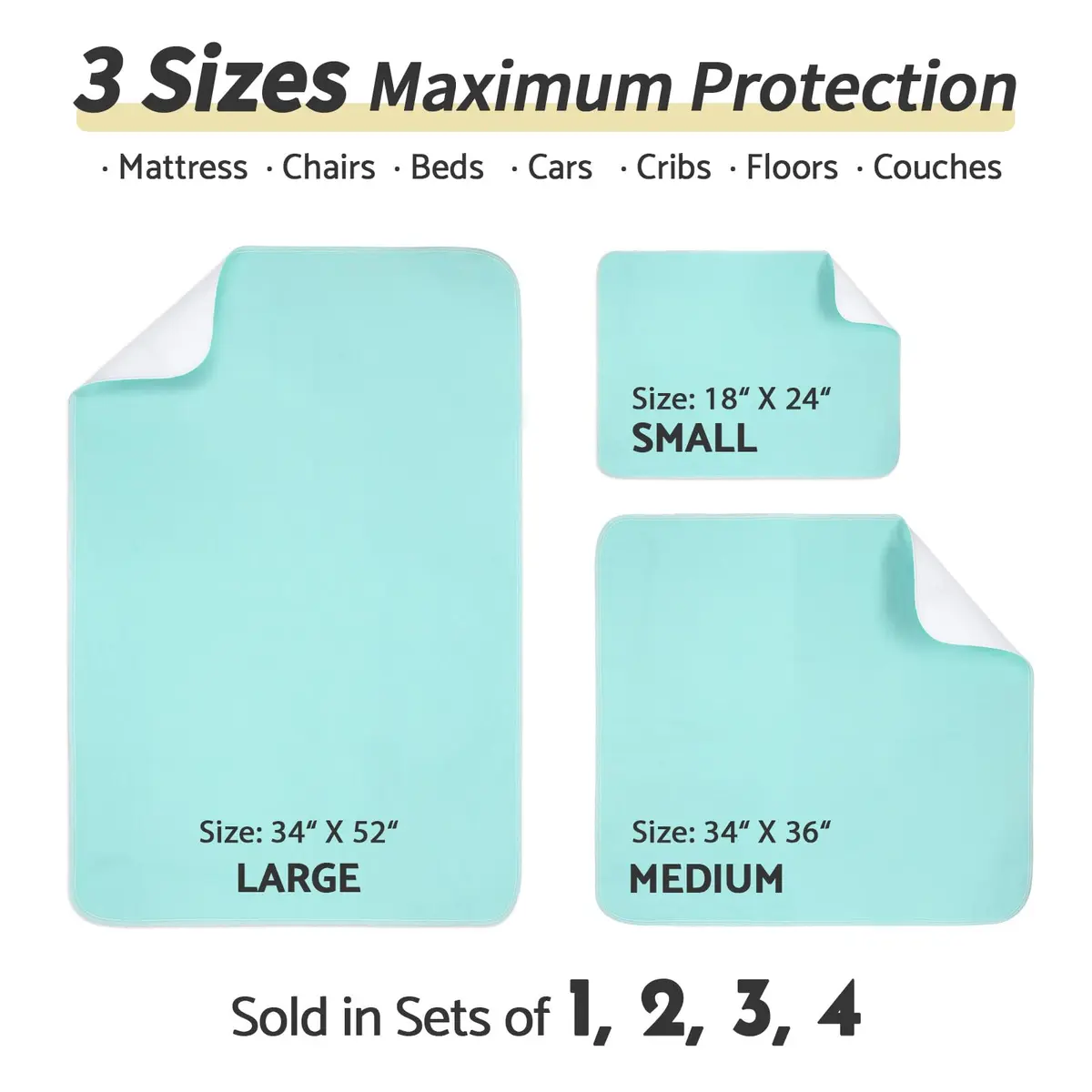 CoolShields Reusable Waterproof Bed Pads 34x52 Inch | Washable Incontinence Protector for Adults & Pets - view 4