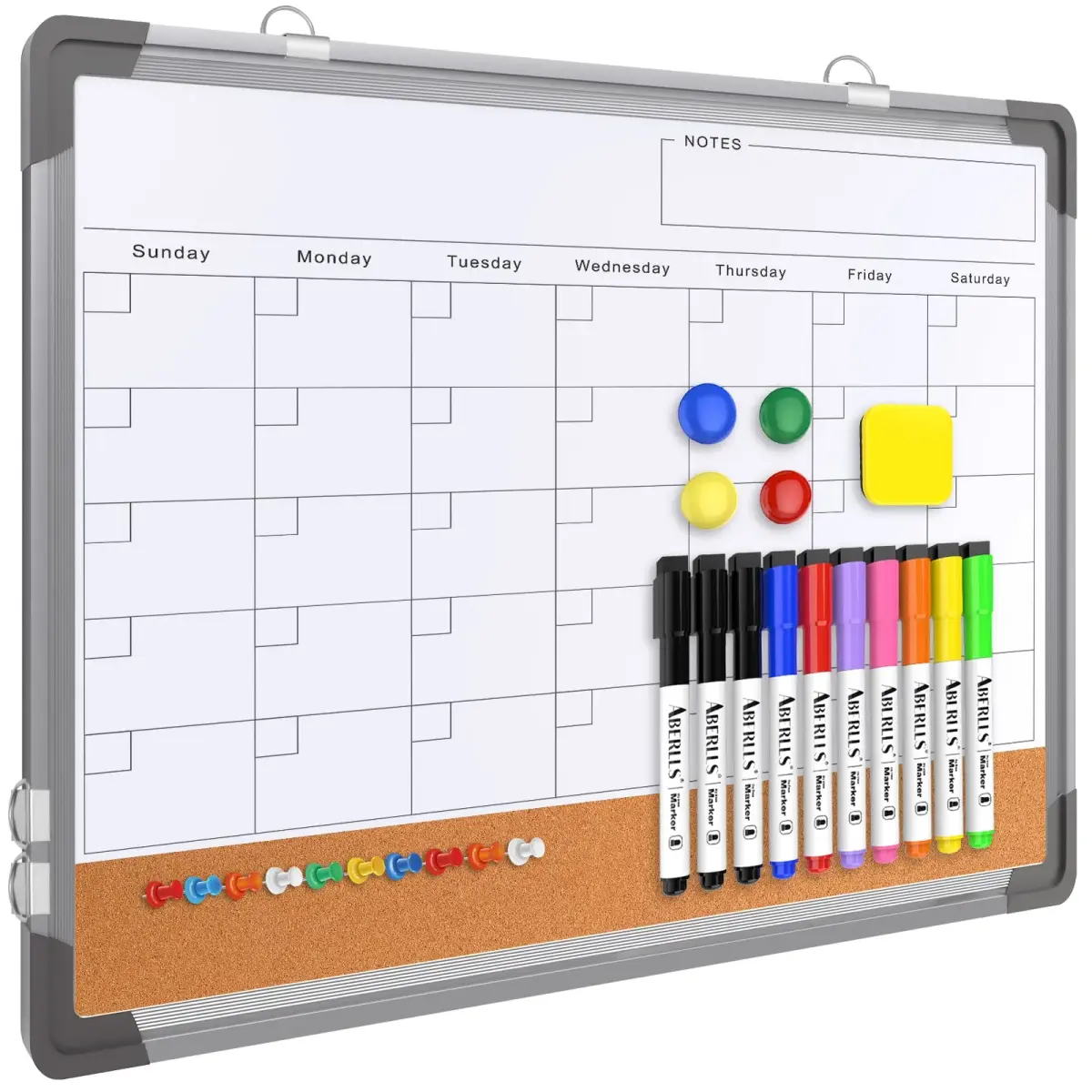 ABERLLS Monthly Calendar Whiteboard with Cork Board 17"x13" | Magnetic Dry Erase Board for Office, Home, Planning - main product image