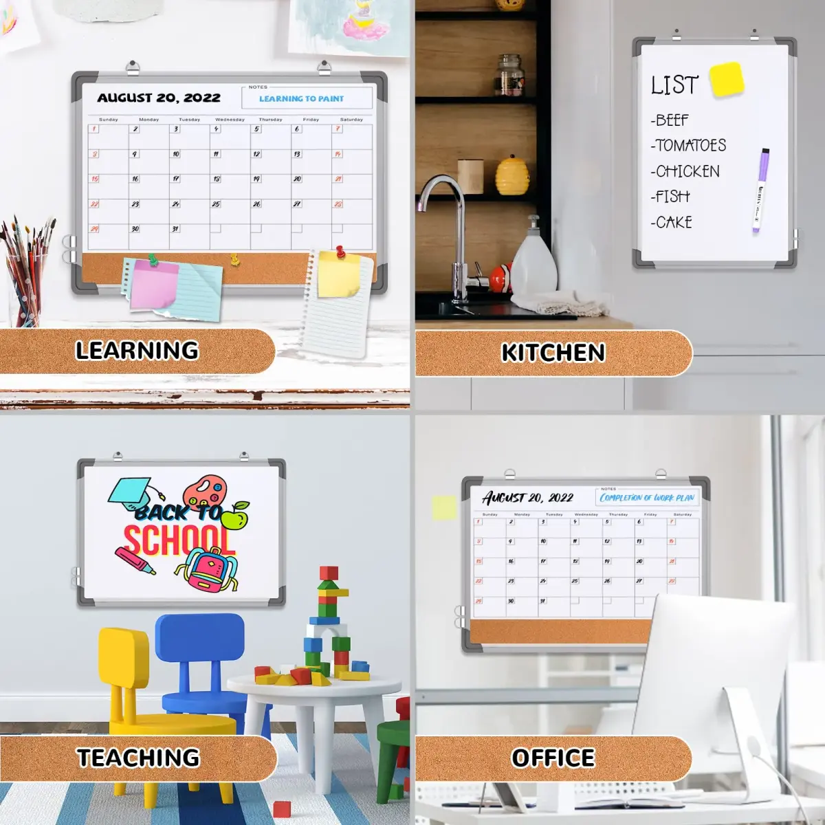 ABERLLS Monthly Calendar Whiteboard with Cork Board 17"x13" | Magnetic Dry Erase Board for Office, Home, Planning - view 7