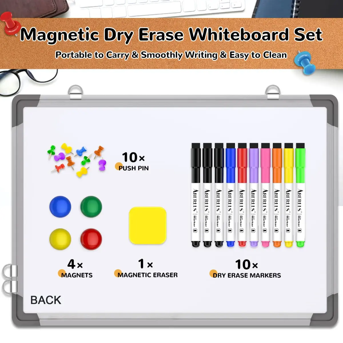 ABERLLS Monthly Calendar Whiteboard with Cork Board 17"x13" | Magnetic Dry Erase Board for Office, Home, Planning - view 3