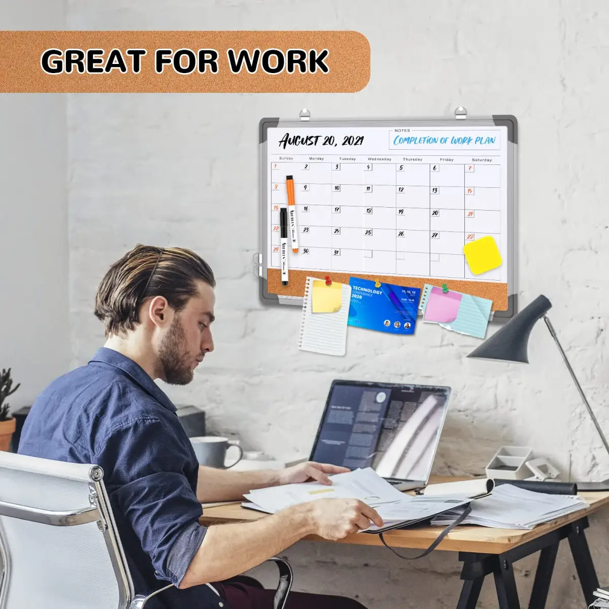 ABERLLS Monthly Calendar Whiteboard with Cork Board 17"x13" | Magnetic Dry Erase Board for Office, Home, Planning - view 4