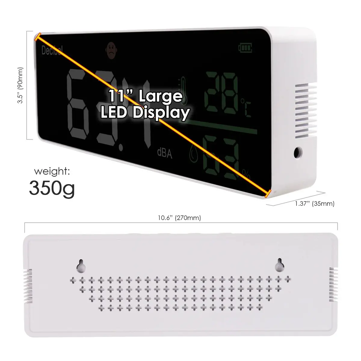 DANOPLUS 11-inch LED Decibel Meter with Temperature & Humidity, 30-130dB Range | Industrial Noise Measurement Tool - view 5