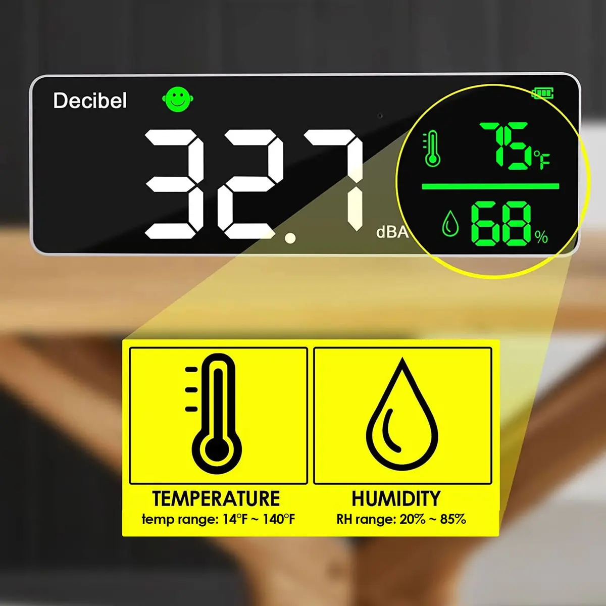 DANOPLUS 11-inch LED Decibel Meter with Temperature & Humidity, 30-130dB Range | Industrial Noise Measurement Tool - view 3