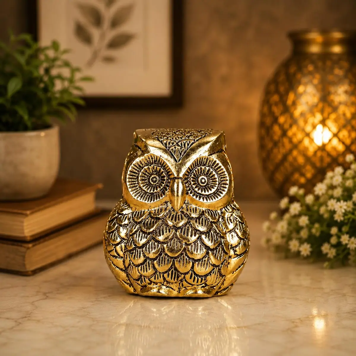 KridayKraft Vintage Metal Owl Action Showpiece and Paper Weight Gold | 10 cm (3.94 in) - main product image