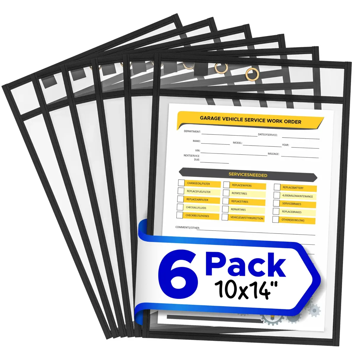 Scribbledo Black Dry Erase Pockets 6 Pack | 37cm x 25cm (14" x 10") | Classroom & Office Use - main product image