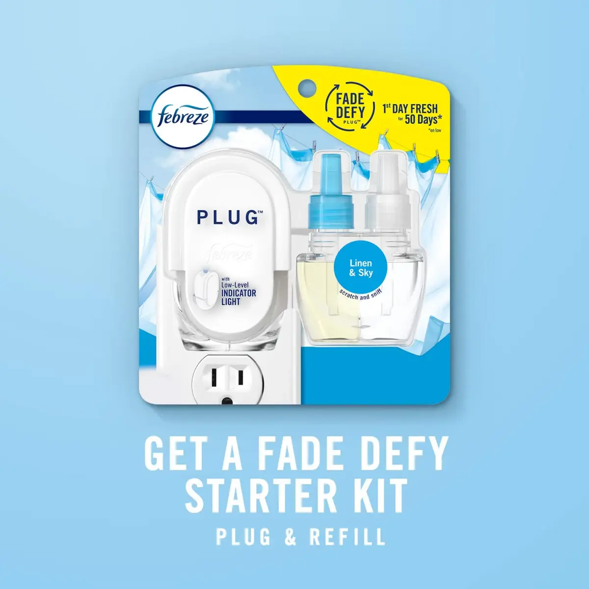 Febreze Fade Defy Plug-In Air Freshener Starter Kit with Downy April Fresh Scent, 2 Refills | Lasts 50 Days on Low - view 9