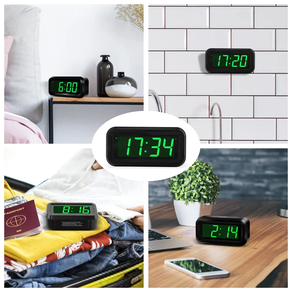 KWANWA KW618 Small Digital Alarm Clock Green LED 1.2 Inch | Battery Operated Portable Desk Clock - view 7