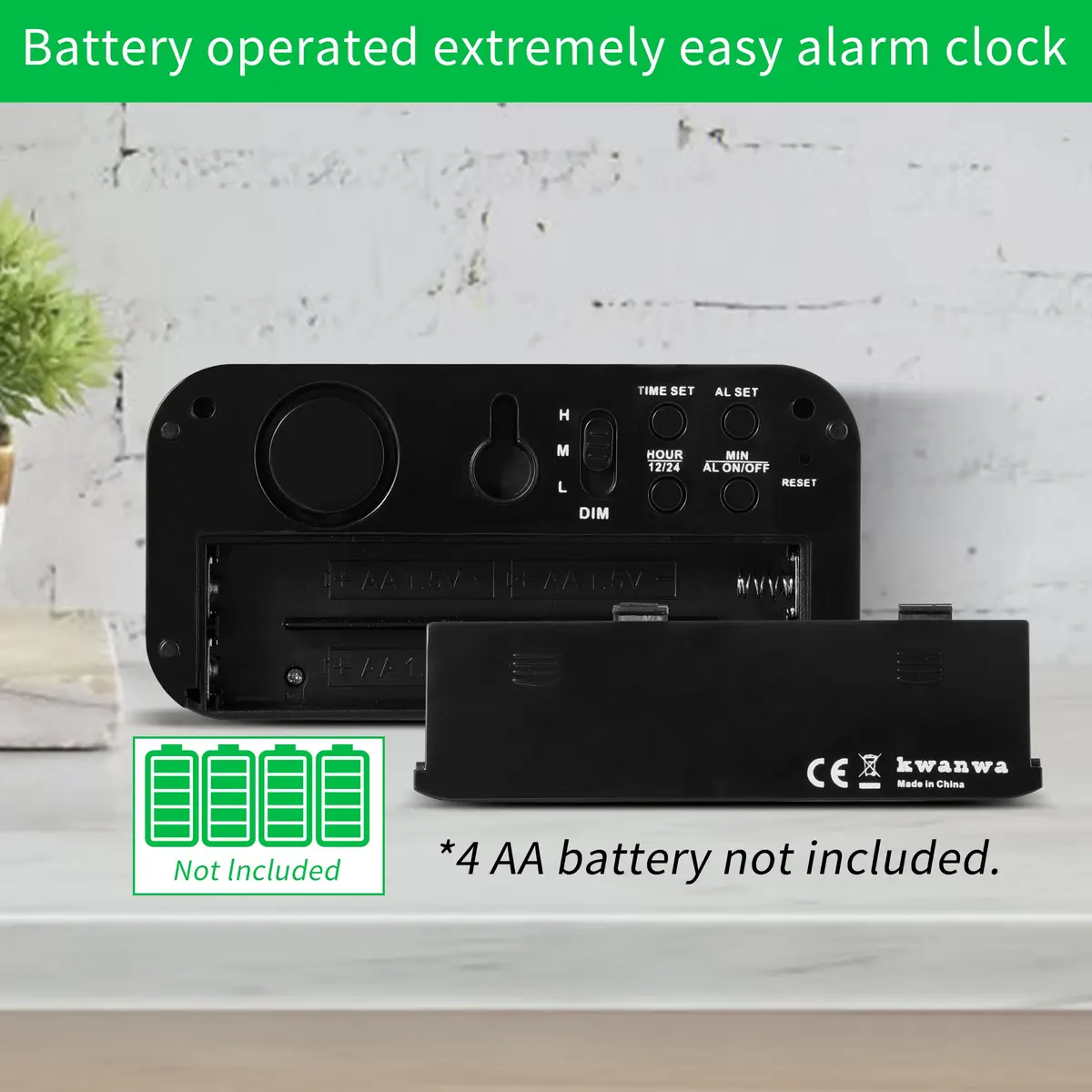 KWANWA KW618 Small Digital Alarm Clock Green LED 1.2 Inch | Battery Operated Portable Desk Clock - view 4