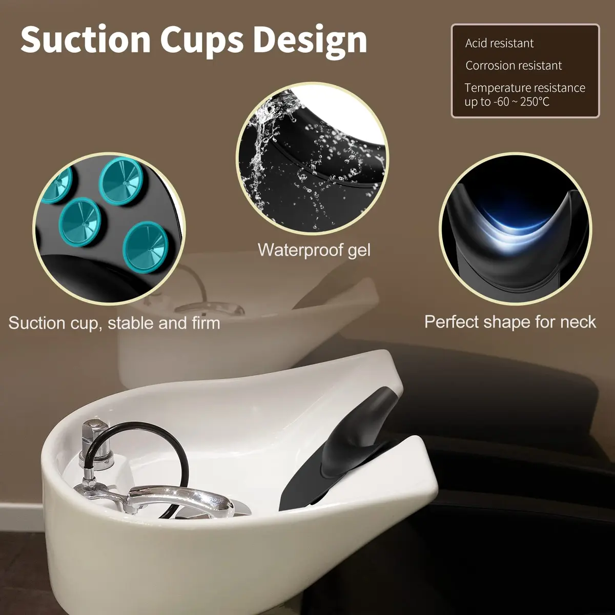 AISEELY Silicone Shampoo Bowl Neck Rest with Suction Cup | 19.5cm (7.68in) x 19.8cm (7.8in) x 5.3cm (2.1in) - view 3