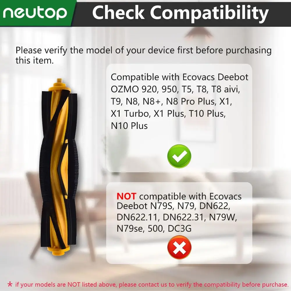 neutop Brush Rollers for Ecovacs Deebot 920 T5 T8 T9 X1 T10 N10, 2-Pack | Compatible with Multiple Models, Easy Replacement - view 2