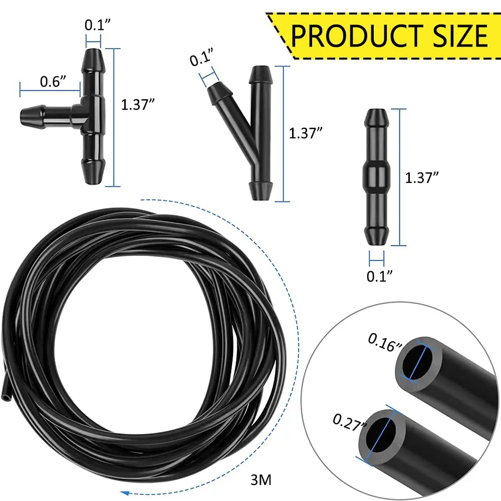 DWARFOO Windshield Washer Hose Kit, 3 Meter | Durable Rubber, Universal Fit for Cars & Trucks - view 2