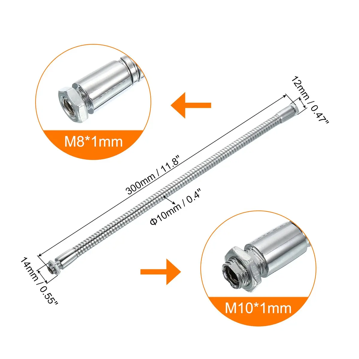PATIKIL 11.8 inch (300mm) Metal Gooseneck Tube with M10/M8 Thread | Flexible Extension for Mic Stands & DIY - view 2