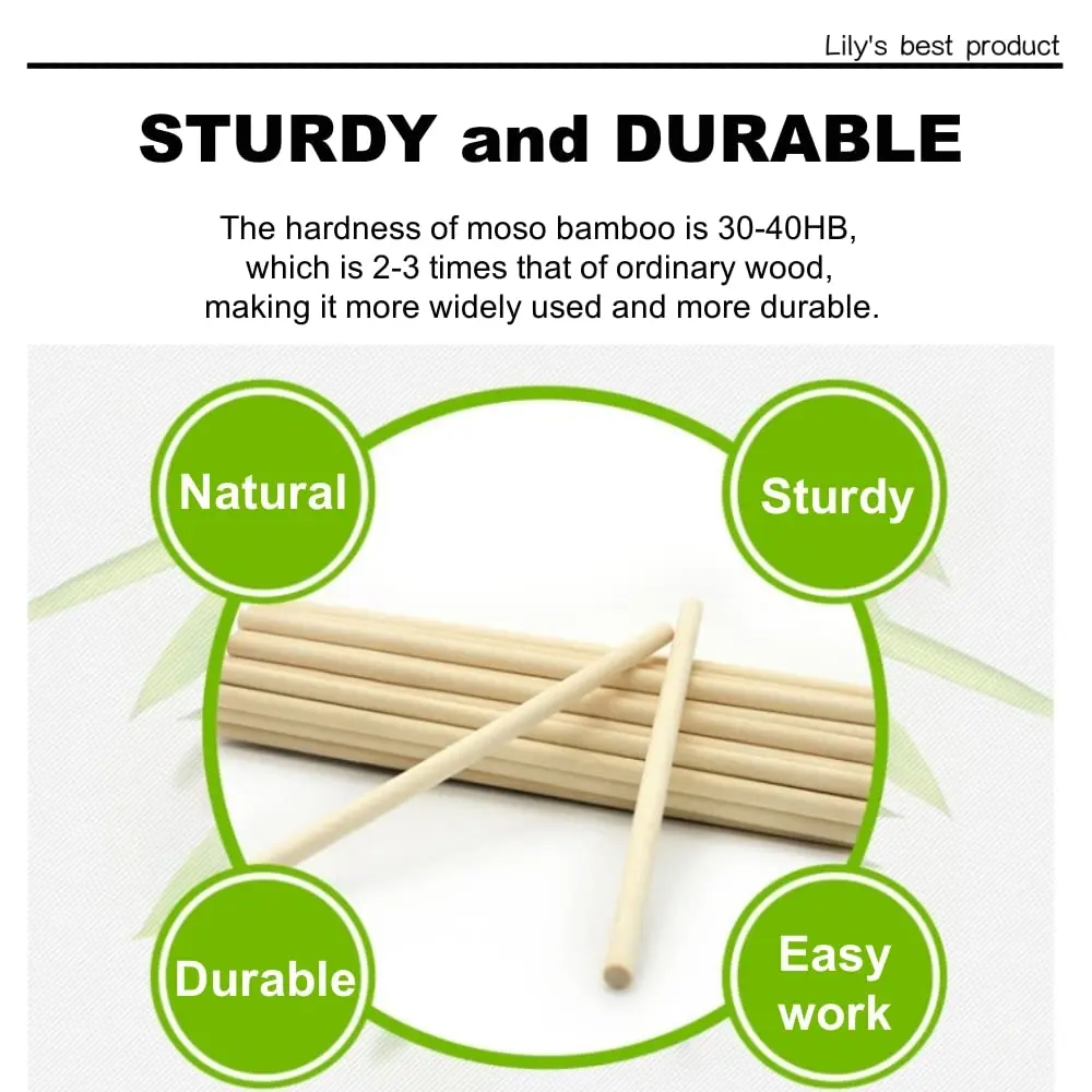 HOPELF Bamboo Dowel Rods 3/8 x 12 Inch (50-Pack) | Natural Wood Sticks for Crafts - view 2