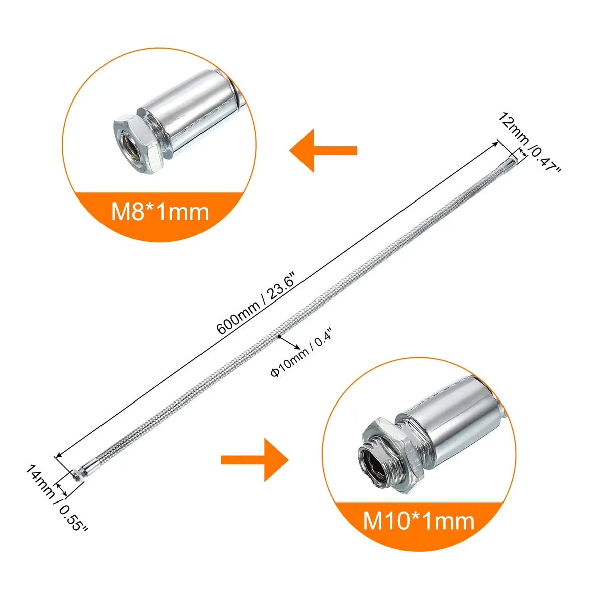 PATIKIL 23.6" Metal Gooseneck Microphone Extension Tube with M10/M8 Thread | Flexible Hose for DIY Mounts - view 2