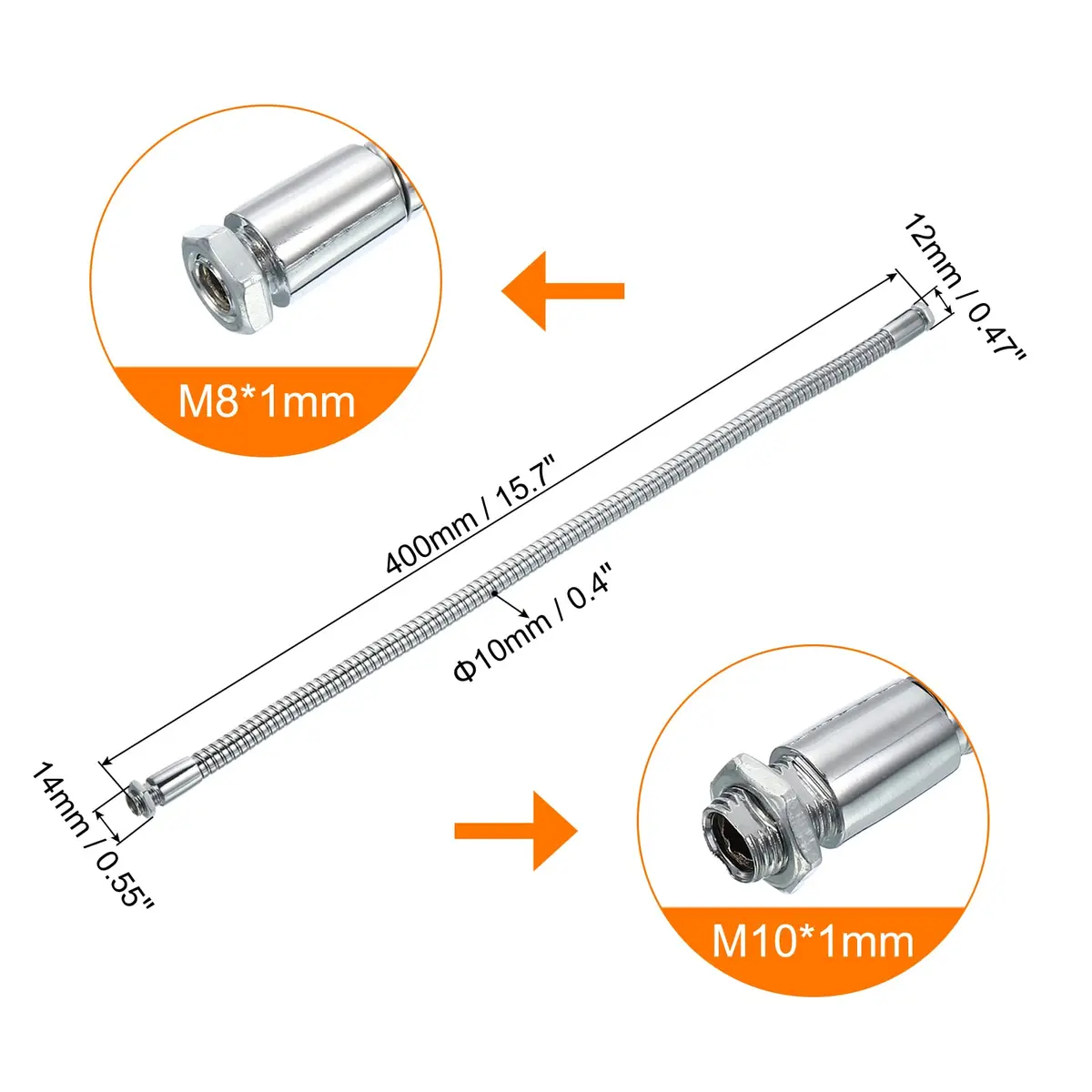 PATIKIL Universal Gooseneck Hose 400mm (15.7 Inch) | M10/M8 Thread Metal Bendable Arm for DIY - view 2