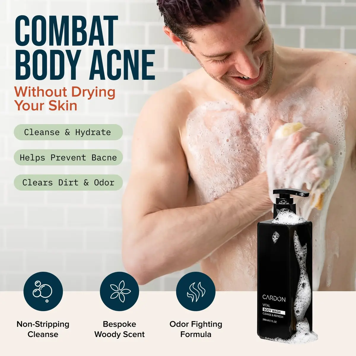 Cardon Acne Clearing Men's Body Wash 9.7 Fl Oz | Korean Skin Care with Green Tea & Cica - view 2