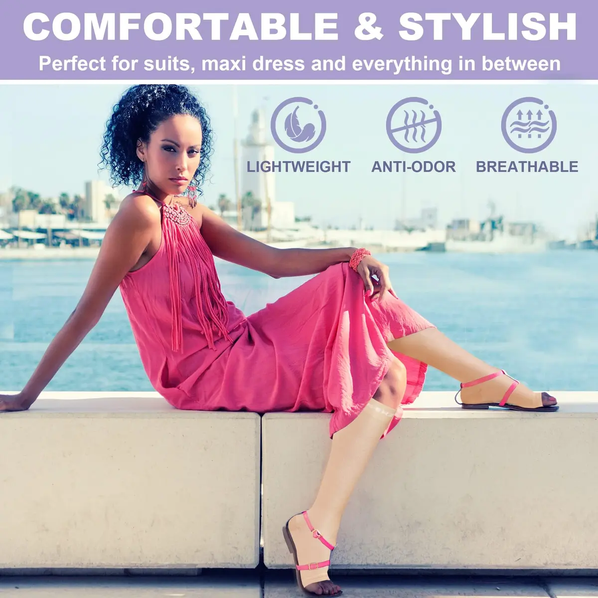 NEWZILL Open Toe Compression Socks for Women & Men | 20-30 mmHg Knee High Support, Gray - view 6
