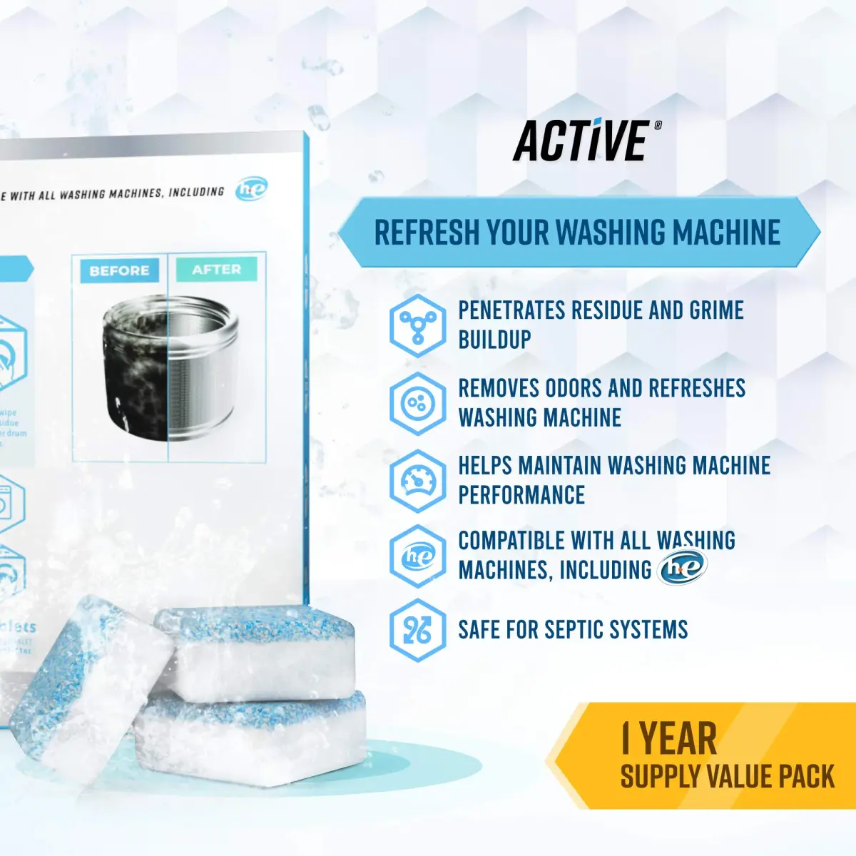 ACTIVE Washing Machine & Dishwasher Cleaning Tablets Bundle 48 Count | Concentrated Formula for Deep Cleaning - view 3