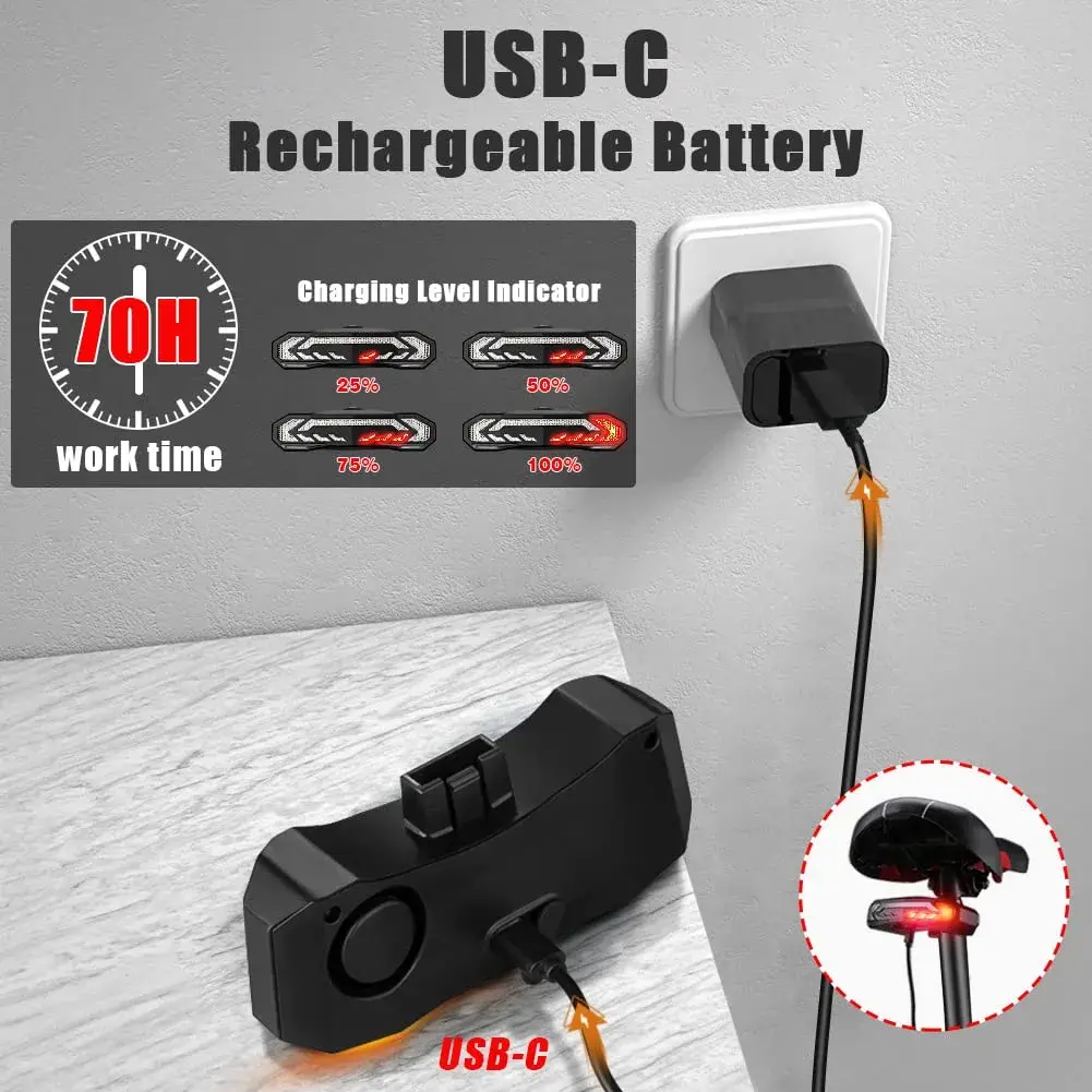 WSDCAM Smart Bike Tail Light with Turn Signals & Brake Light, USB C Rechargeable 160 Lumens | Anti-theft Alarm & Horn - view 6