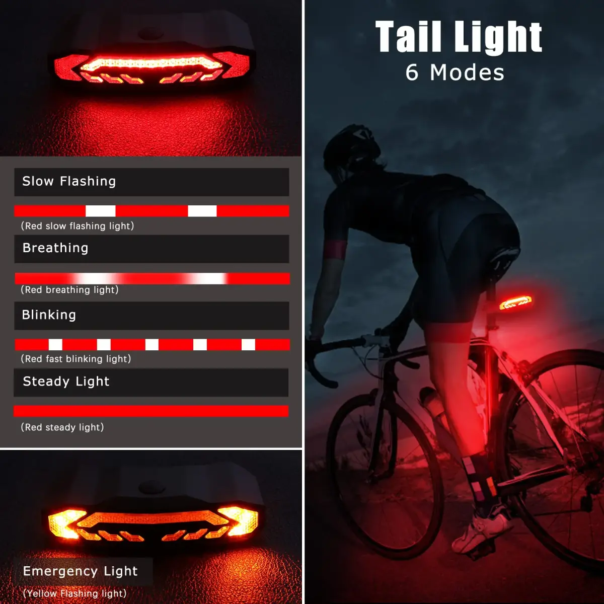 WSDCAM Smart Bike Tail Light with Turn Signals & Brake Light, USB C Rechargeable 160 Lumens | Anti-theft Alarm & Horn - view 4