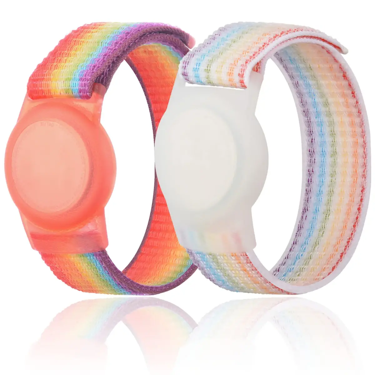 Qonuiy Rainbow Kids AirTag Wristband with Protective Case | Adjustable Nylon Bracelet for Toddlers & Children - main product image