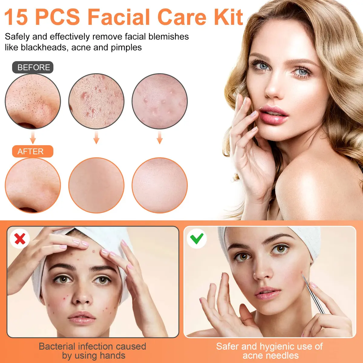 IUMAKEVP Black 15 PCS Skin Blemish Removal Tool Kit | Professional Stainless Steel Acne & Pimple Extractor (Silver) - view 5