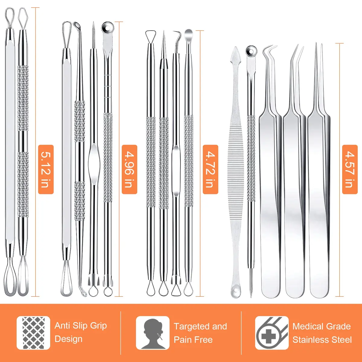IUMAKEVP Black 15 PCS Skin Blemish Removal Tool Kit | Professional Stainless Steel Acne & Pimple Extractor (Silver) - view 8