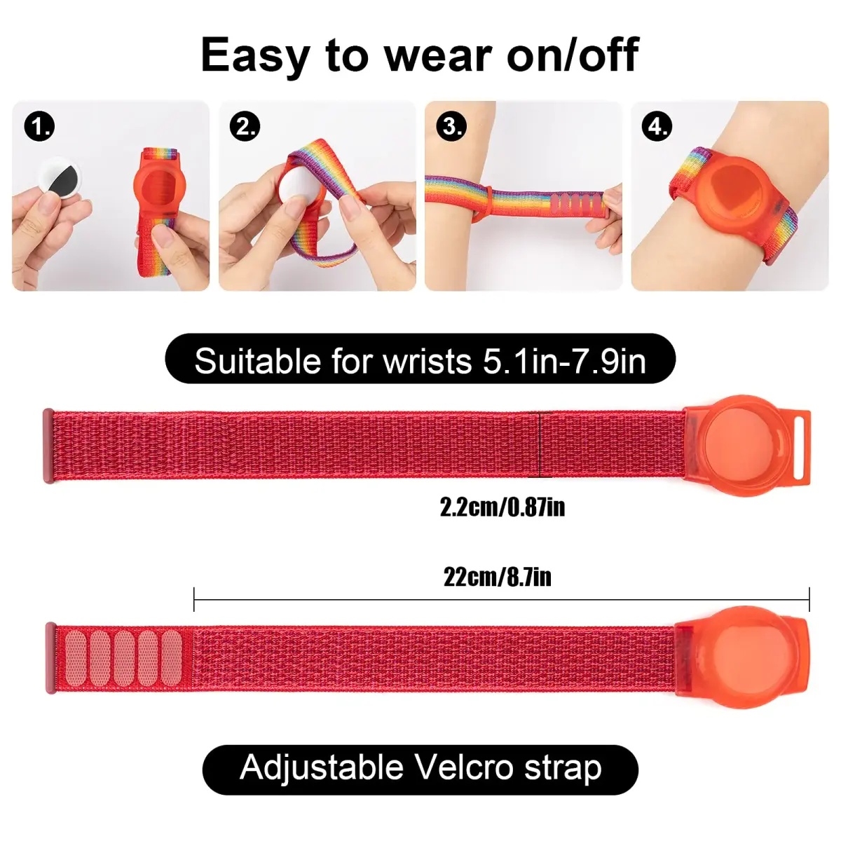 Qonuiy Kids AirTag Wristband with Protective Case - Red & Blue Adjustable Nylon Bracelet - view 2